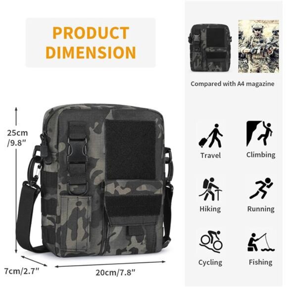 Small Messenger Bag Crossbody Tactical Shoulder Bag Canvas Travel Office Black - Picture 2 of 7